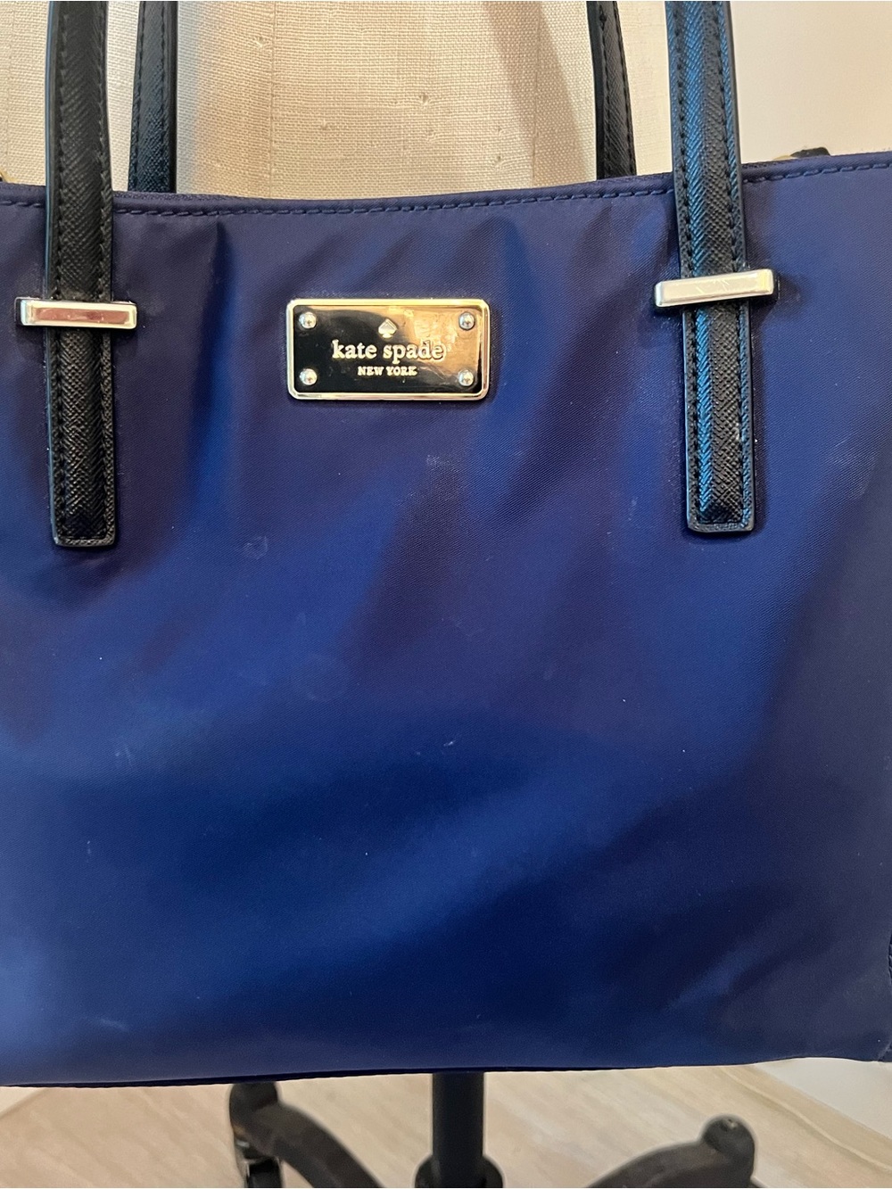 kate spade Navy and Black Tote with Gold Plate